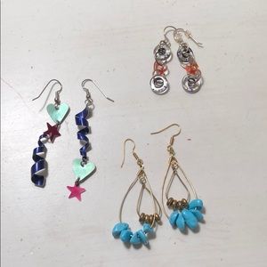 Set of three colorful dangling earrings